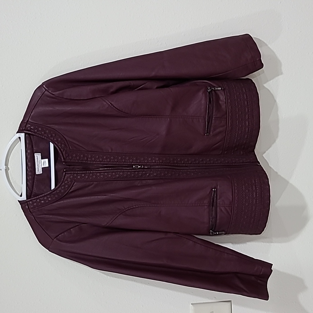 Women’s Christopher & Banks Faux Leather Maroon Zippered Jacket Size Petite XL